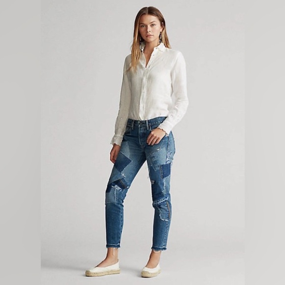 POLO Ralph Lauren The Avery Boyfriend Distressed Patchwork Denim Jeans